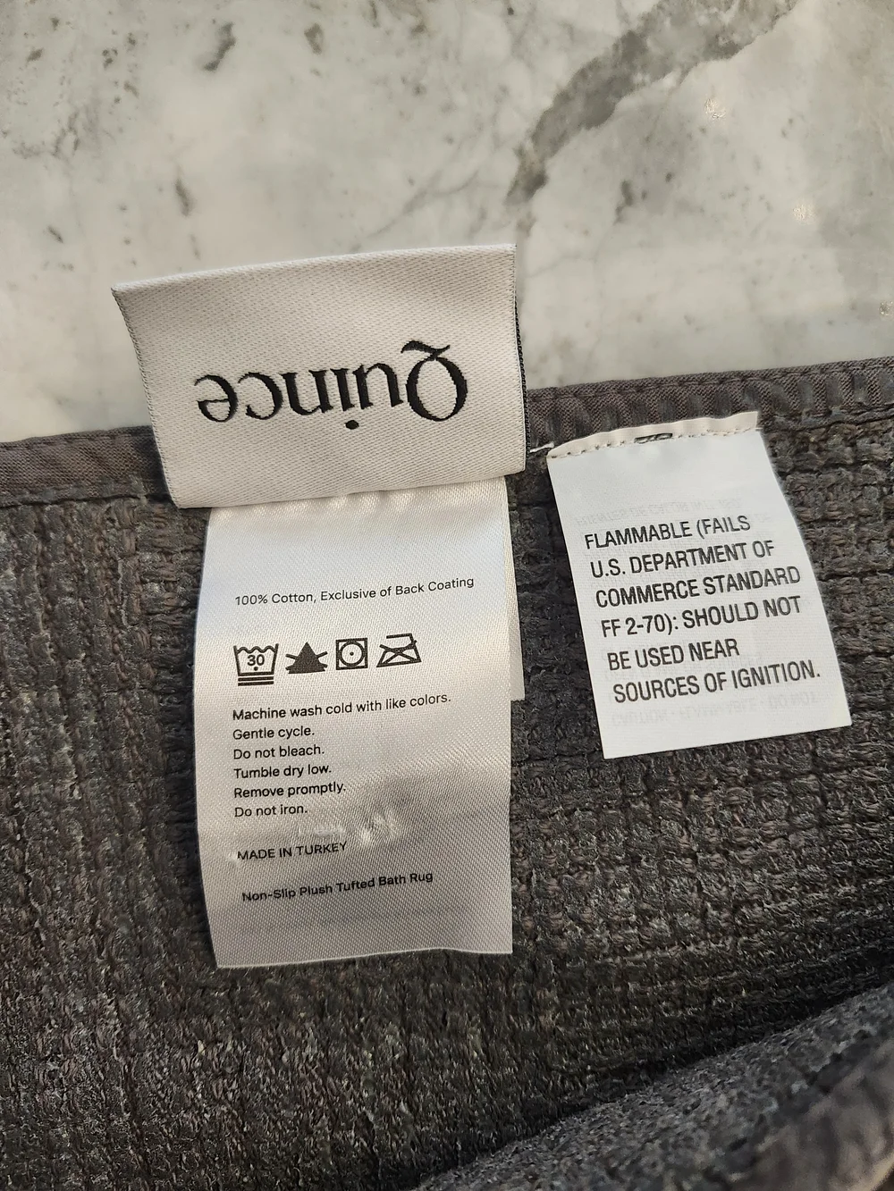 Quince Turkish Cotton Non-Slip Bath Rug Charcoal 21x34 NWT